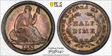 1837 H10C Seated, Large Date MS65