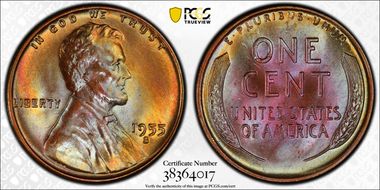 1955-S 1C MS66RB