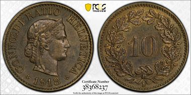 1918 B 10 Rap Brass MS63