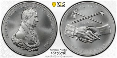(2019) Medal James Monroe "1817" Silver Matte Finish MS69