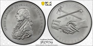 (2019) Medal James Madison "1809" Silver Matte Finish MS69