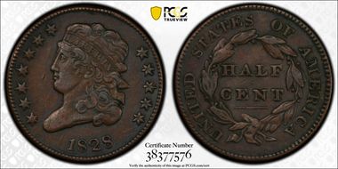 1828 1/2C 12 Stars VF35BN