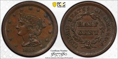 1855 1/2C AU53BN