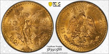 1923 50 Peso KM-481  Au MS65