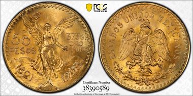 1925 50 Peso KM-481  Au MS65+