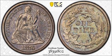 1876-CC 10C F-120a, Doubled Die Rev. MS62