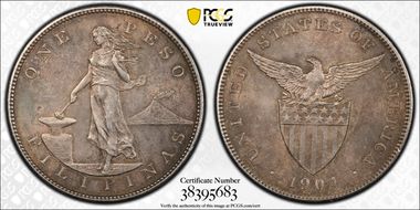 1904 Peso KM-168  Ag AU58