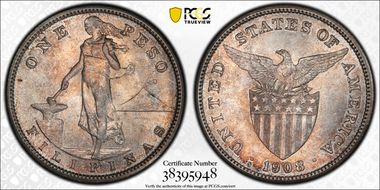 1908-S Peso KM-172  Ag AU58