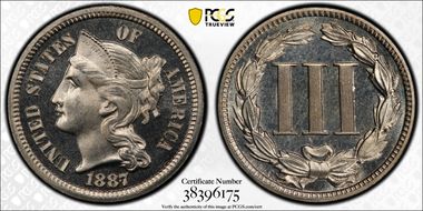 1887/6 3CN Strong Overdate PR67+ CAM