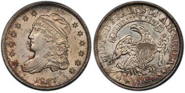 1837 H10C Capped Bust, Small 5C MS64