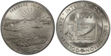 1939 SC$1 HK-482 Golden Gate Expo White Metal Treasure Island Dollar MS65
