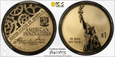 2018-S $1 American Innovation Rev PR Washington-Signed 1st Patent First Strike PR70