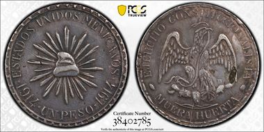 1914 Peso KM-622 AU50