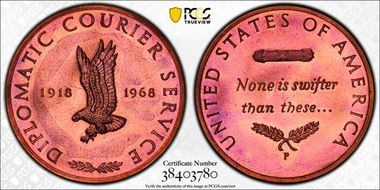 1968 Medal D1968-3d Bronze 13mm Diplomatic Courier Anniv MS68RB