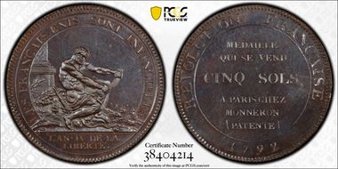 1792 5 Sol Maz-163 Bronzed MS64