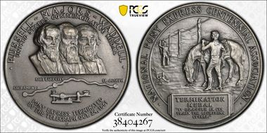 1961 Medal D1961-2a Matte Silver 57mm Pony Express Termination Cent. SP69