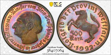 1922 500 Mk Jaeger-N15 Var  Non-plated Copper MS64BN