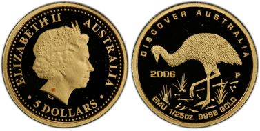 2006-P $5 Emu Gold Discover Australia PR69DCAM