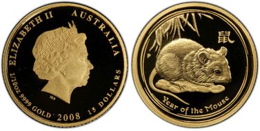2008-P $15 Year of the 1/10oz Au PR69DCAM