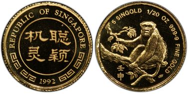 1992-SM 5 Sing X#82 Year of the Monkey MS70