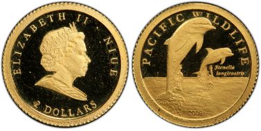 2009 $2 Spinner Dolphins Gold PR69DCAM