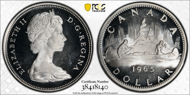 1965 S$1 Type 3 Lg Beads, Bl 5 Ag PL67DCAM