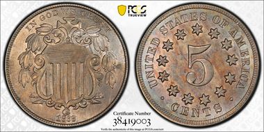 1868 5C AU58
