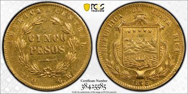 1875 GW 5 Peso AU58