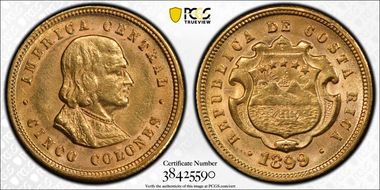 1899 5 Col KM-142 Au MS63