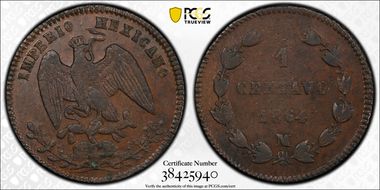 1864-M 1C Maximilian - Missing Berries AU50BN