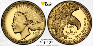 2019-W $100 High Relief Enhanced .9999 Fine First Strike SP69PL