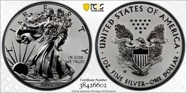 2019-W $1 Silver Eagle Enhanced Rev PR Pride of Two Nations, U.S. Set First Strike PR70