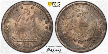 1874-S 25C Arrows MS65