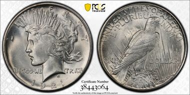 1921 $1 High Relief, Peace MS65