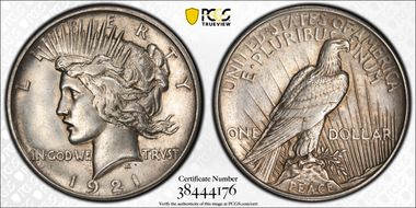 1921 $1 High Relief, Peace N1
