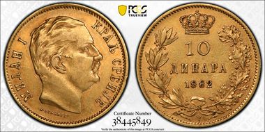 1882-V 10 Din KM-16  Au AU50