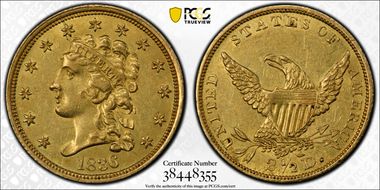 1836 $2.50 Script 8 AU58