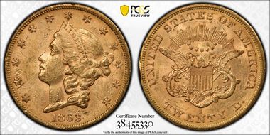 1863-S $20 MS60
