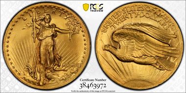 1907 $20 High Relief, Wire Edge MS65