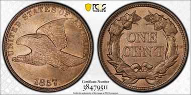 1857 1C Flying Eagle MS65+ 
