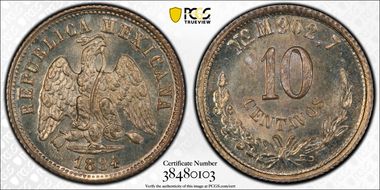 1884-Mo M 10C KM-403.7  Ag MS66