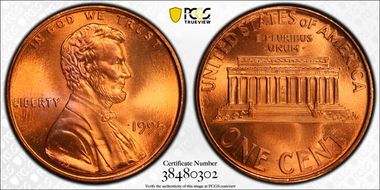 1995 1C Doubled Die Obverse MS68+ RD