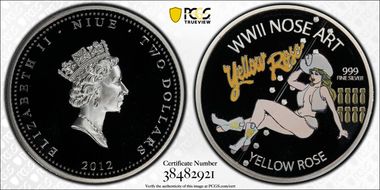 2012 $2 Yellow Rose WWII Nose Art Colorized PR70DCAM