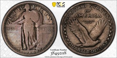 1916 25C Standing Liberty VG10