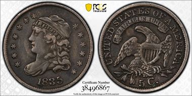 1835 H10C Large Date, Large 5C VF35