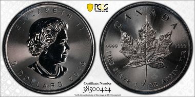 2019 $5 Maple Leaf/Ag MS68
