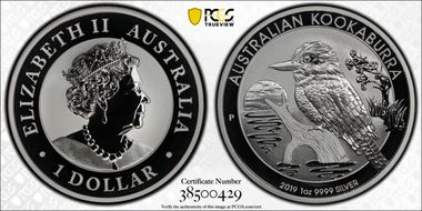 2019-P $1 Kookaburra Ag MS70