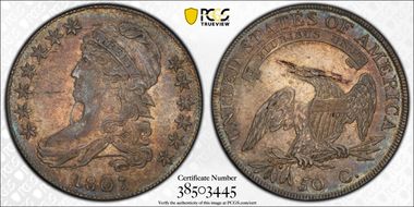 1807 50C Bearded Goddess, O-111b AU53