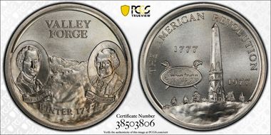 1977 SC50C Valley Forge-Saratoga Ag Heraldic Art Medal MS68