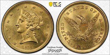 1839 $5 MS64